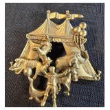 vintage 1980s gold tone circus tent brooch by
