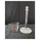 Glass measuring cup, marble base paper towel