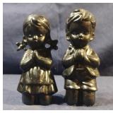 Vintage carved praying girl and boy figurines