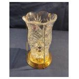 Teleflora lead crystal candle holder on brass