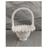 Vintage Fenton White Milk Glass Hobnail Basket