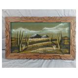 Vintage desert landscape blue felt framed