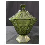 Vintage Anchor Hocking Green Glass Compote Candy
