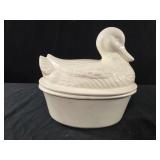 vintage white ceramic duck casserole serving