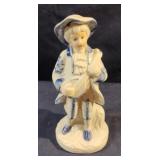 Vintage Porcelain Colonial Musician Man cobalt