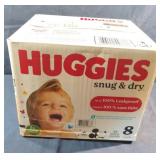 Huggies snug & dry size 8 diapers. Open box