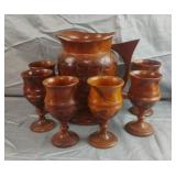 (MCM) Tiki-style pedestal pitcher with 6 cups