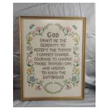 Vintage cross stitch framed religious artwork