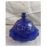 Vintage cobalt blue glass butter covered dish