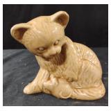Vintage Brown Cat with Mouse Ceramic Figurine