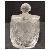 Vintage floral etched glass condiment jar