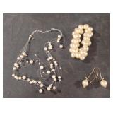Faux pearl necklace, bracelet and a set of