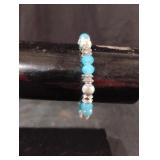 Blue and white beaded bracelet 7"