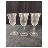 Vintage etched wine glasses. Set of 3