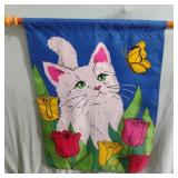 Cat decorated spring flag 29 x 42 on 6ft wood