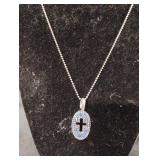 Silver two tone cross pendant necklace Pink on 1