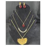 3 Fashion Necklaces, one with matching clip on