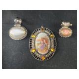 3 Necklace Charms - The painted porcelain one is