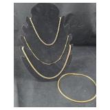 3 Gold colored Necklaces and 1 Rhinestone Choker