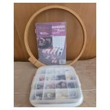 Organizers with buttons, thread and wooden ring