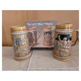set of two vintage, hand-painted ceramic beer