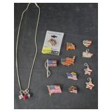 Patriotic Pins, Charms and necklace