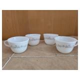4 Corning Ribbon Bouquet milk glass cups,