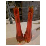 Pair of  Amberina swung vases Mid-Century
