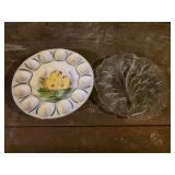 Vintage hand painted ceramic deviled egg plate,