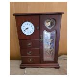 Vtg Wooden Jewelry Box Armoire Etched Glass Heart