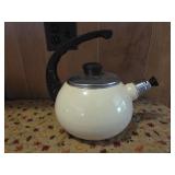 vintage enamelware stove top tea kettle,