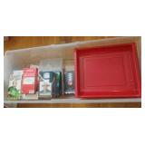 Vintage VHS tapes in tote with lid