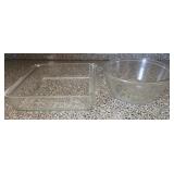 Anchor Hocking glass bowl, pyrex square glass