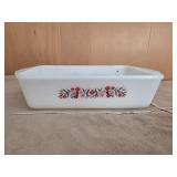 vintage Fire-King loaf pan features the