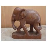 Wood Hand Carved Elephant Figurine 6x6.5"