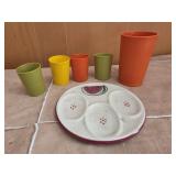 Vintage Tupperware cups, ceramic spoon tray