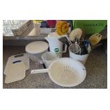Utensils, strainer, measuring cups. Cutting