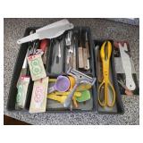 Assorted knives, kitchen tools, candles