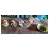 Silver plated candle holders and glass bowls