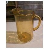 Vintage Amber Glass Pitcher Pinched Retro 9.5"