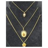 3 Fashion Necklaces - gold colored with Charms