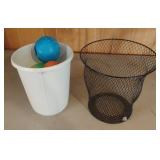 Metal and plastic waste baskets with play balls
