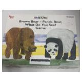 Brown bear panda bear what do you see? gently