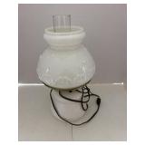 White milk glass hurricane lamp embossed rose is