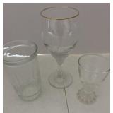 Vintage glasses set of three gold rimmed wine