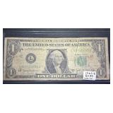 1963 B  1 dollar note  worn free sleeve