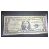 1957 A $1 Dollar Blue Seal Bill Note  has free