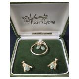 12kt Gold filled Brooch and Earring set with Jade