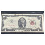 1953  $2 Dollar Red Seal Bill Note  free sleeve