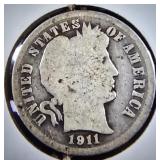 1911 Barber Dime - 90% silver